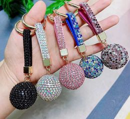 Key Rings Multicolor Rhinestone Crystal Ball Car Keychain Leather Strap Charm Pendant Key Ring Women Men Car Key Chains Fashion Jewelry 240412