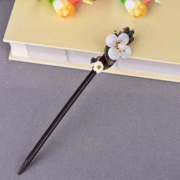 Wild Temperament Female Vintage Glaze Flower Chinese Style Han Costume Accessories Hair Stick Wooden Antique Hairpin