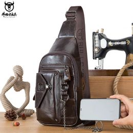 BULLCAPTAINN 100% Genuine Leather Mens Chest Bag Shoulder Messenger Bags Fashion Brand Multifunctional Mobile Phone 240407