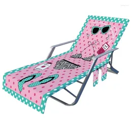 Chair Covers Boho Floral Cartoon Print Chaise Lounge Cover Microfiber Beach Bath Towel With Side Pockets For Patio Drop