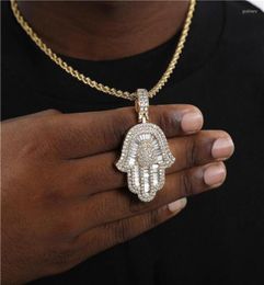 Chains Hamsa Hand Pendant Necklace Women Men Iced Out CZ Gold Colour Of Fatima Choker Islamic JewelryChains Godl224730595