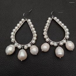 Dangle Earrings YYGEM Handmade Natural White Round Freshwater Pearl Drop Wrap Hook Earring For Women