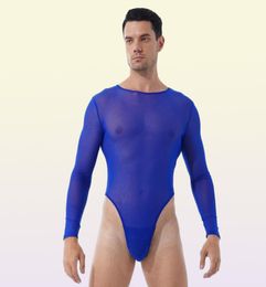 Men039s G Strings MXXL Men Seethrough Mesh Bodysuit Long Sleeve Thongs Sleepwear Back Zipper Leotard Slim Fit Jumpsuit Pole 9464592782964