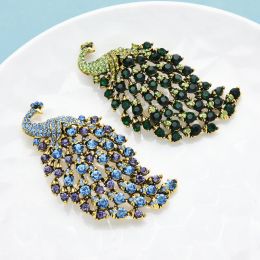Wuli&baby Normal Size Peacock Brooches For Women Rhinestone 4-color Beauty Bird Party Office Brooch Pin Gifts