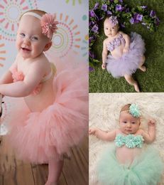 Newborn Baby Tutu SkirtMatching Flower Headband Tube 3pcsset Newborn Pography Clothing Props Baby Girls Tutu Skirt Pettiskir3016210