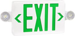 Green LED Exit Sign with Emergency Lights, Two LED Adjustable Head Emergency Exit Lights with Battery Backup, Dual LED Lamp ABS Fire Resistance UL-Listed 120-277V (1)