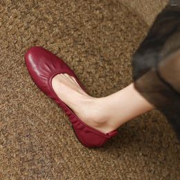 Casual Shoes Sheepskin Loafers Basic Style Round Toe Flat Slip On Woman Soft Flats Spring Autumn Pleated Korea