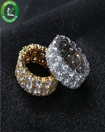 Hip Hop Iced Out Ring Micro Pave CZ Stone Tennis Ring Men Women Charm Luxury Jewellery Crystal Zircon Diamond Gold Silver Plated Wed8085573