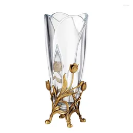 Vases Transparent Crystal Glass Inlaid Copper Vase Model Room Villa Home Decoration Ornaments Flower Arrangement Device