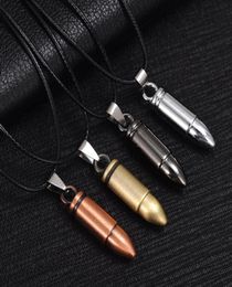Men Titanium Steel Necklaces Bullet Pendant Leather Chain Necklace Women Jewelry2616922