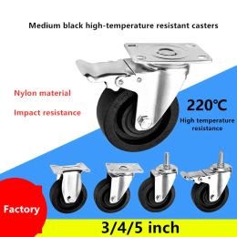 1 Pc 3 Inch Medium Black High Temperature Resistant 220°C Casters Oven Universal Wheels with Brake Rollers Nylon