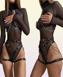 Garters Fashion Faux Leather Harness Garter Belt Sexy Women Stocking Suspender Body Bondage Hip Cage Waist Metal Chains Sword8480088