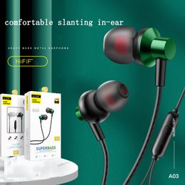 A03 in-ear headphones elbow metal subwoofer listening headphones wired tuning in-line call with microphone earbuds box set