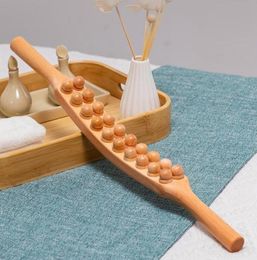 Full Body Massager Natural Wood Scraping Massage Stick Double Row 20 Beads Back Leg Body Massager Spa Therapy Tool Point Treatment4826375