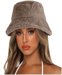 Wide Brim Hats Bucket Hat Fashion Solid Colour Winter Thick Warm Faux Fur Plush Women Wool Fleece Ladies Panamas Sun Caps GM7831864