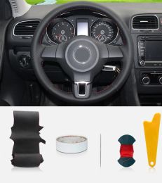 Hand Stitched Leather Car Steering Wheel Cover For Volkswagen VW Golf 6 Mk6 Polo MK5 2010 2011 2012 2013 2014