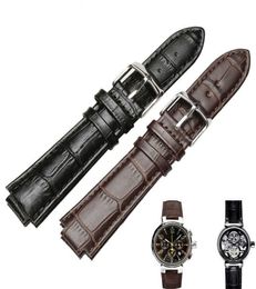 21*12mm (convex Interfe) Blk Brown Leather Strap for Tambour Spin Time Men's and Women's Watch Band with Butterfly Buckle H09158670813