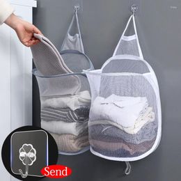 Laundry Bags Foldable Storage Basket Organiser Dirty Clothes Mesh Bag Household Wall-mounted Bathroom Hanging Baskets Bucket