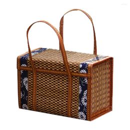 Dinnerware Sets Fruit Basket Woven Storage Lid Decorative Bamboo Handbag Picnic Handheld Outdoor Child