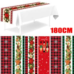 Christmas Tablecloth Flag Xmas Flower Snowflake Gingerbread Pattern Red Rectangle Cloth Home Party Table Decorations Supply 2024