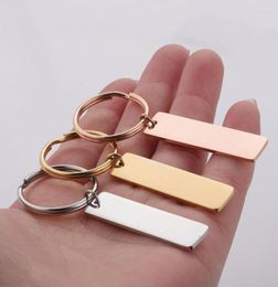 Keychains Stainless Steel Rectangle Bar Keychain Blank For Engrave Metal Tag Charm Key Chain Mirror Polished 10pcs5881287