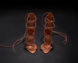 fashion sandal soft leather narrow band pointed toes stiletto heel lace up chic designer shoes high heels women party sandals3808341