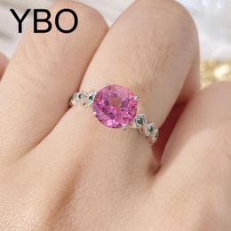 Cluster Rings YBO Genuine Round Cut Natural Pink Topaz For Women 925 Sterling Silver Trendy Romantic Gift Fine Jewellery