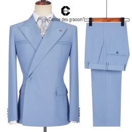 Pants Cenne Des Graoom Men's Suits One Button Double Breasted Tailormade Blazers Pants Business Causal Party Singer Groom Wedding