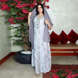 Ethnic Clothing Abayas Muslim Long Dress Women Printed Jilbab Moroccan Kaftan V-Neck Arabic Islamic Turkey Dubai Maxi Robe Gown Drop D Otsyp