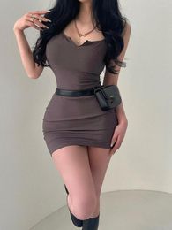 Casual Dresses Sexy V-neck Stretch Slim Bottom Tank Top Mini Dress Wrap Hip Korean Women Vest Summer Sweeet M214