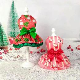 Dog Apparel Elegant Cat Christmas Pet Costume Festive Pattern Dress Fashion Clothing Clothes With Bow Lovely