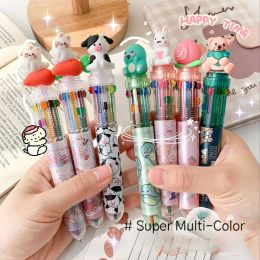 Pens 10Pcs Creative Cartoon Cow Peach Rabbit Bear 10 Colours Ballpoint Pen Kawaii Multicolor Writing Pens School Office Stationery