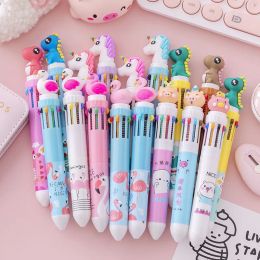 Pens 20Pcs/Lot Kawaii Cartoon 10 Colour Ballpoint Pen Multicolor Retractable Pen Cute Unicorn Dinosaur Swan Office School Supplies