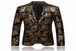 Gold Blazer Men Floral Casual Slim Blazers Arrival Fashion Party Single Breasted Male Suit Jacket Ps Size Blazer Masculino3962762