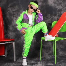 Green Children's Hip Hop Dance Wear Girls Jazz Modern Dancing Costumes Fluorescence Clothing Suits Kids Stage Costumes Outfits