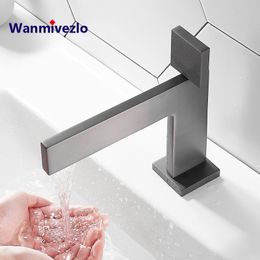 Wanmivzelo Grey Basin Faucet Deck Mounted Single Lever Bathroom Crane Waterfall Brass Bathroom Tap Hot Cold Water Mixer Tap