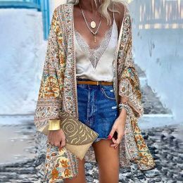 ZANZEA Bohemian Summer Floral Printed Cardigan Women Long Sleeve Blouse Kimono Casual Open Front Loose Beach Tops Vintage Blusas