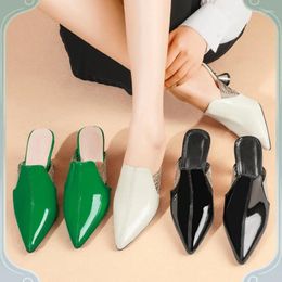 Slippers Brand Design Metal Decoration Pointed Toe Strange Style Heels Women Shoes High Patent Leather Chaussures Femme