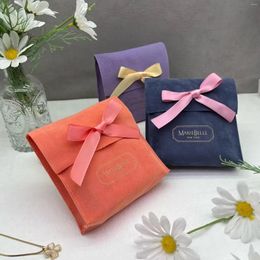 Gift Wrap 500pcs/Lot Est Custom Logo Envelope Velvet Bag With Bow-knot Luxury Flap Suede Accessories Jewellery Pouch