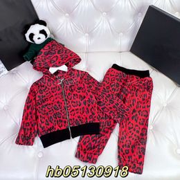 Women's T-shirt Internet Celebrity Children's Autumn Zippered Sweater Two-piece Set for Boys Girls with Leopard Pattern Sports Suit Casual