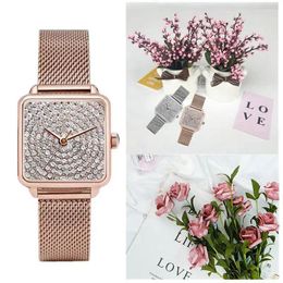 Wristwatches Luxury Crystal Rose Gold Women Watches Stainless Steel Mesh Belt Women's Quartz Fashion Elegant Ladies Wristwatch Clock