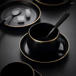 Mugs Modern Black And White Ceramic Coffee Cup Saucer Set Simple Matte Gold Rim Water Business Nordic Afternoon Tea Gift