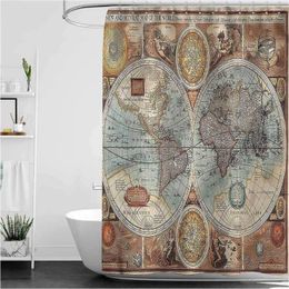 Shower Curtains Vintage Geography Theme Polyester Fabric Curtain