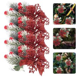 Decorative Flowers 4 Pcs Christmas Faux DIY Supply Fake Xmas Clip Bluebonnet Artificial Plastic Poinsettia