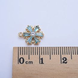 2PCs Copper Christmas Snowflake Charms For Jewellery Making Romantic Pink Blue Rhinestone Snowflake Earring Bracelet DIY Findings