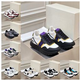 2024 New Luxury Multi material patchwork of cowhide with contrasting colors men women thick soled lace up black white sports fashionable and versatile casual shoes