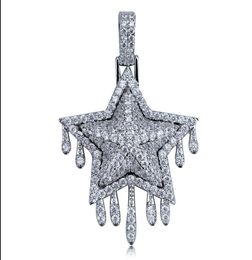 Iced Out Drip Star Pendant Necklace Chain Rope Chain Cubic Zircon Charms Hip Hop Men Jewelry1027102