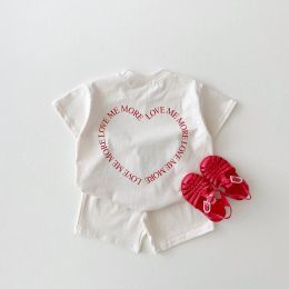 Shorts 2023 Korean Clothes for Baby Girl Clothing Sets Boutique Outfits Summer Heart Print Basic T shirts Sweatshirt+Shorts Set 13yrs