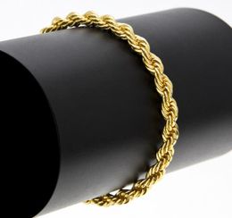 Mens Classic Rope Wrap bracelets 6MM Gold Silver Color ed Rope Chain Bangle For women Hip Hop Jewelry Accessories7267529