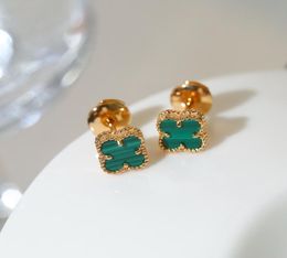 Earrings designer fourleaf clover stud titanium steel malachite gilt rose gold fritillaria fashion ladies luxurious jewelry party6351544